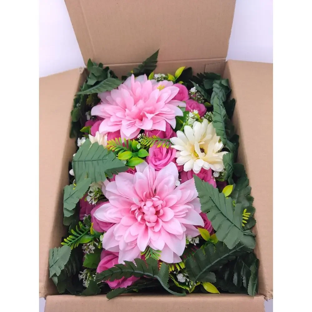 Lodou Artificial Cemetery Flower Saddles for Graves,Outdoor Dark Pink Rose
